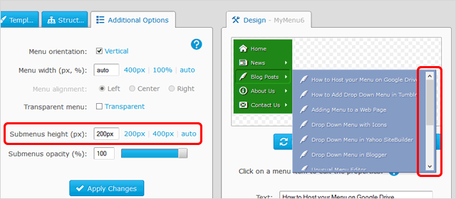 Scrollable Submenus